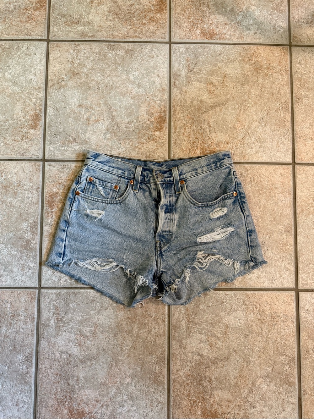 Levi's Distressed Light Blue Denim Cutoff Shorts